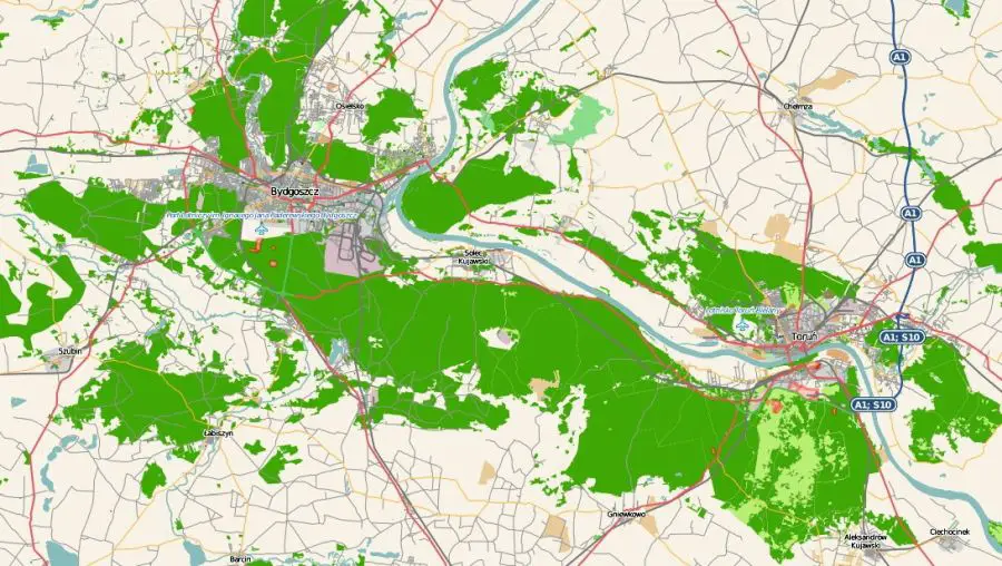 mapa Puszczy Bydgoskiej